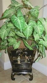 Asian Black Lacquer Planter on Stand