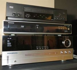 RCA VHS Player, Magnavox Blue Ray CD Player, Harman Kardon AVR135