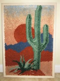 Vintage Desert Sun Southwest Cactus Framed Hook Rug