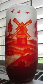 French Art Glass Cameo Vase, Signed