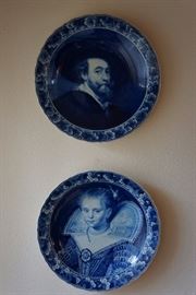 Pair of large antique Delft plates