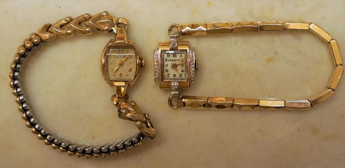 Vintage ladies Bulova watches. The watch on the left is 14k