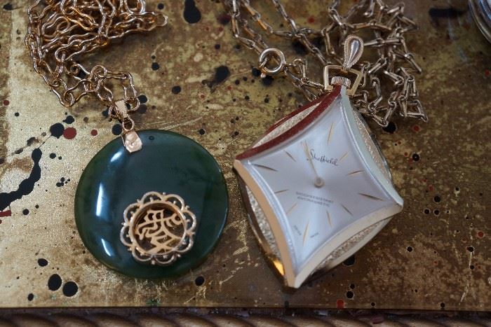 Jade necklace and Vintage Sheffield pendant watch