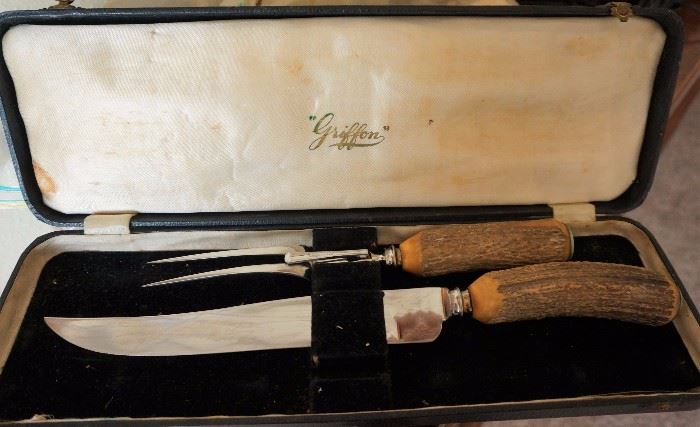 Horn handled carving set by Griffon