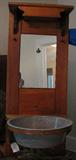 Antique Pine Wall Mount Mirrored Wash Basin Stand