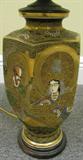 Antique Asian Japanese Satsuma Moriage Figural Enamel Hand Painted Vase Lamp
