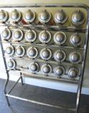 1930's Glass Candy Jars with Metal Hinged Lids, Chrome Display Stand