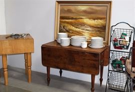 Butcher block, Folding Kitchen Table, original painting by C. Ross