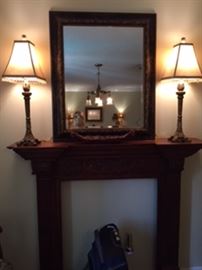 Fireplace mantel & lamps