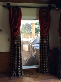Scottish rite black out side curtain panels with valance, and rods. There is 3 pairs matching 