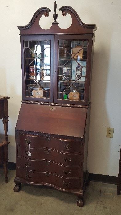 Mahogany French Chippendale secretary with claw and ball foot