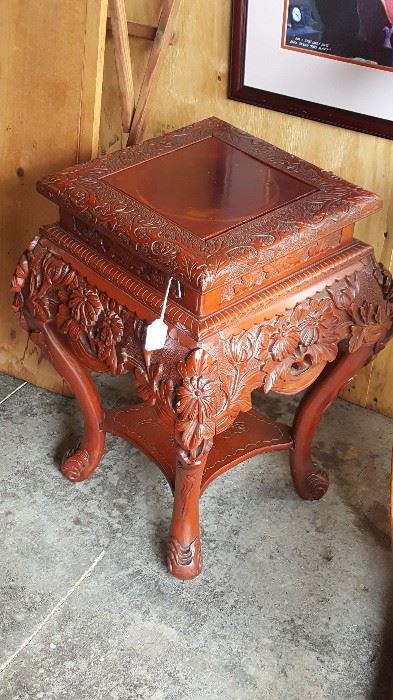 Antique carved wood plant stand