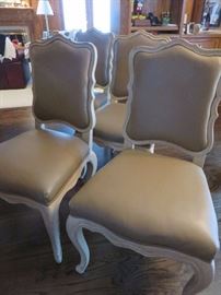 White Country French Dining Chairs with Towny Mushroom Leather Seat and Back   (Set of 4)
