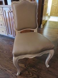 White Country French Dining Chair with Towny Mushroom Leather Seat and Back (detail)
