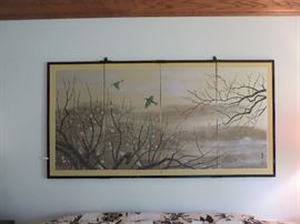 Japanese Folding 4 Panel Screen Hand Painted Silk
