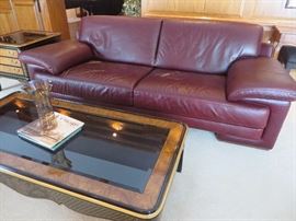 Modern Leather Sofa with Crisp Geometric Lines
Chinoiserie Coffee Table with inset Black Beveled Glass Drexel Heritage
