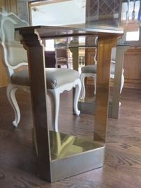 Modern Glass Top Dining Table (detail of Brass Base)