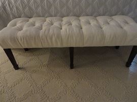 Long Seat Bench upholstered in White Linen with Tufting

