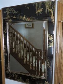Chinoiserie Black Framed Beveled Mirror 
