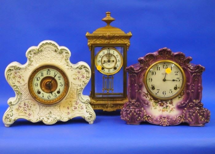 Crystal Regulator, Ingraham & Ansonia Porcelain Clocks 