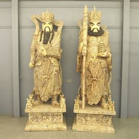 Pair of 8' high Carved Bone Warriors 