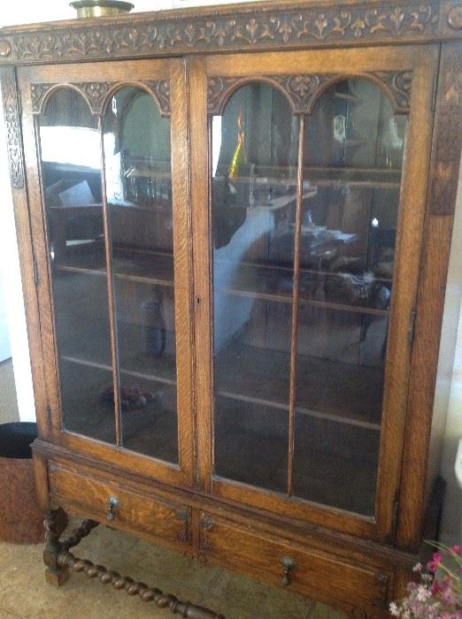 Gorgeous Antique China Cabinet/Bookcase on a Barley Twist Base