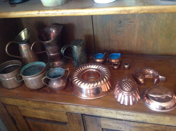 Various Copper Pots, Pitchers and Molds