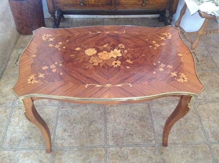 Exquisite Louis XV Style Gilt-Bronze Mounted Marquetry Salon Table