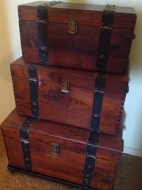 Vintage Wooden Trunks With Leather Straps. Great for storage. 