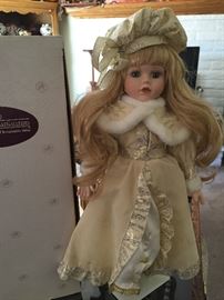 Lots of vintage dolls like this beautifully featured doll with stand and her box that she came in