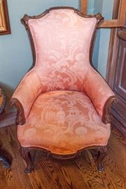cool chinoiserie silk on this gorgeous armchair