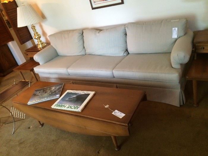 #58 American Martinsville (2) end tables $175 each
#57 American Martinsville coffee table 5ft $175
#64 Sage green sofa 94" long $200
