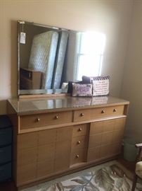 #25 Blonde mahogany dresser w/mirror 58x20x34 $175
