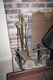 Anchor andirons, brass fireplace tools with duck heads