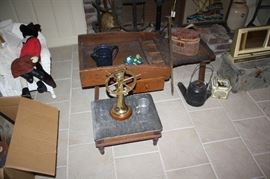 Brass ship's wheel with compass on top