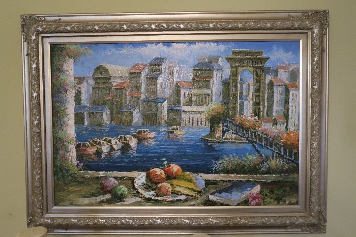 Beautiful Painting with Silver Leaf Frame 44 1/2'' x 32 1/2''
