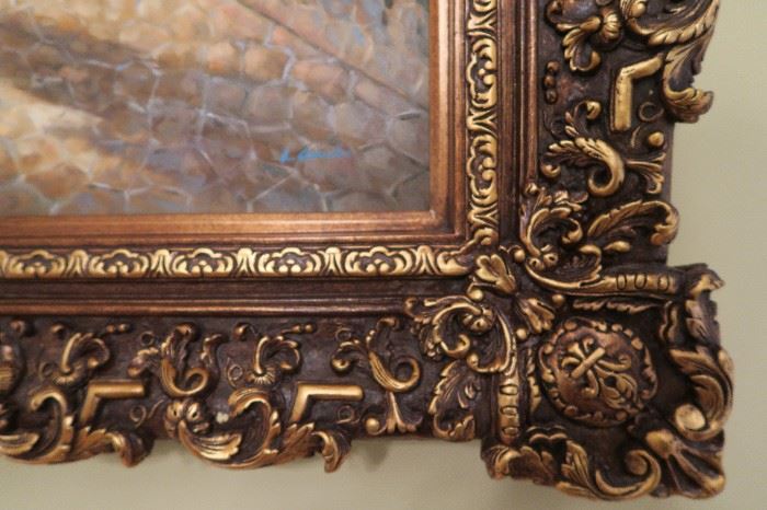 Beautiful Painting with Ornate Gold Bronze Color Frame 62 1/2'' W x 50 1/2'' H x 4 1/2'' D