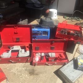 Yamaha Generator, Hilti Te125, Deep Cut Band Saw, and 90 degree drill
