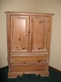 Wood entertainment center with 2 bottom drawers