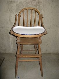 Antique Child High Chair with Graniteware tray