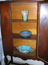Roseville Pottery in 1920's cabinet