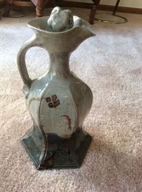 Signed Glick ceramic decanter with threaded stopper