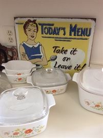 Vintage kitchen sign, vintage Corning ware