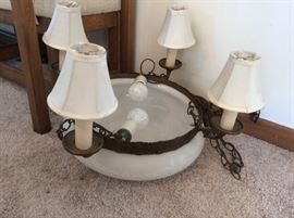 One of two vintage light fixtures