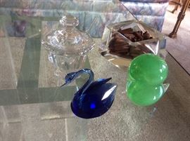Baccarat jam jar, blown glass animals