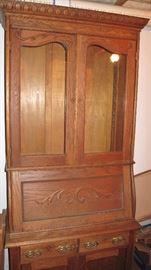 Oak drop front cabinet. 