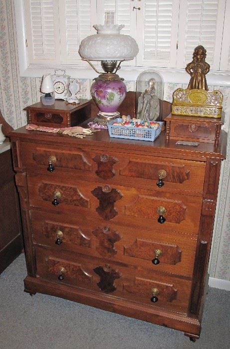 Walnut dresser with glove boxes and original hardware. Circa 1880s.