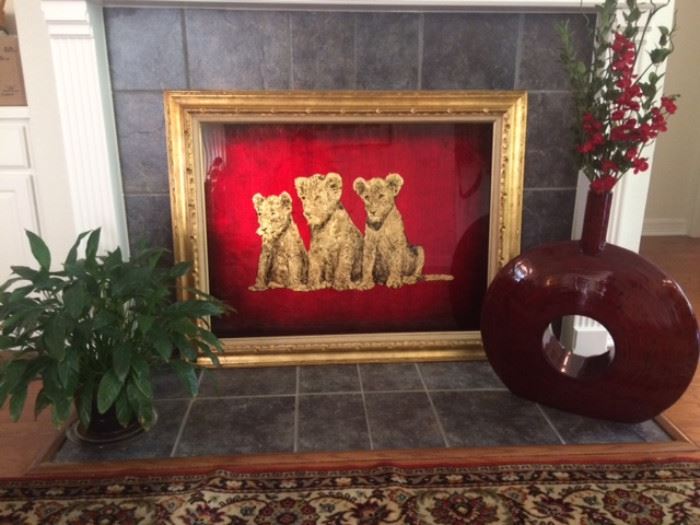 Well know Jack White painted with Gold leaf, these lovely baby lion cubs. 