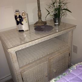 Another white wicker side table with storage - glass for top included 