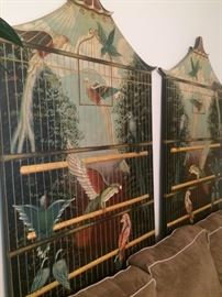 Two large tropical bird cage panels